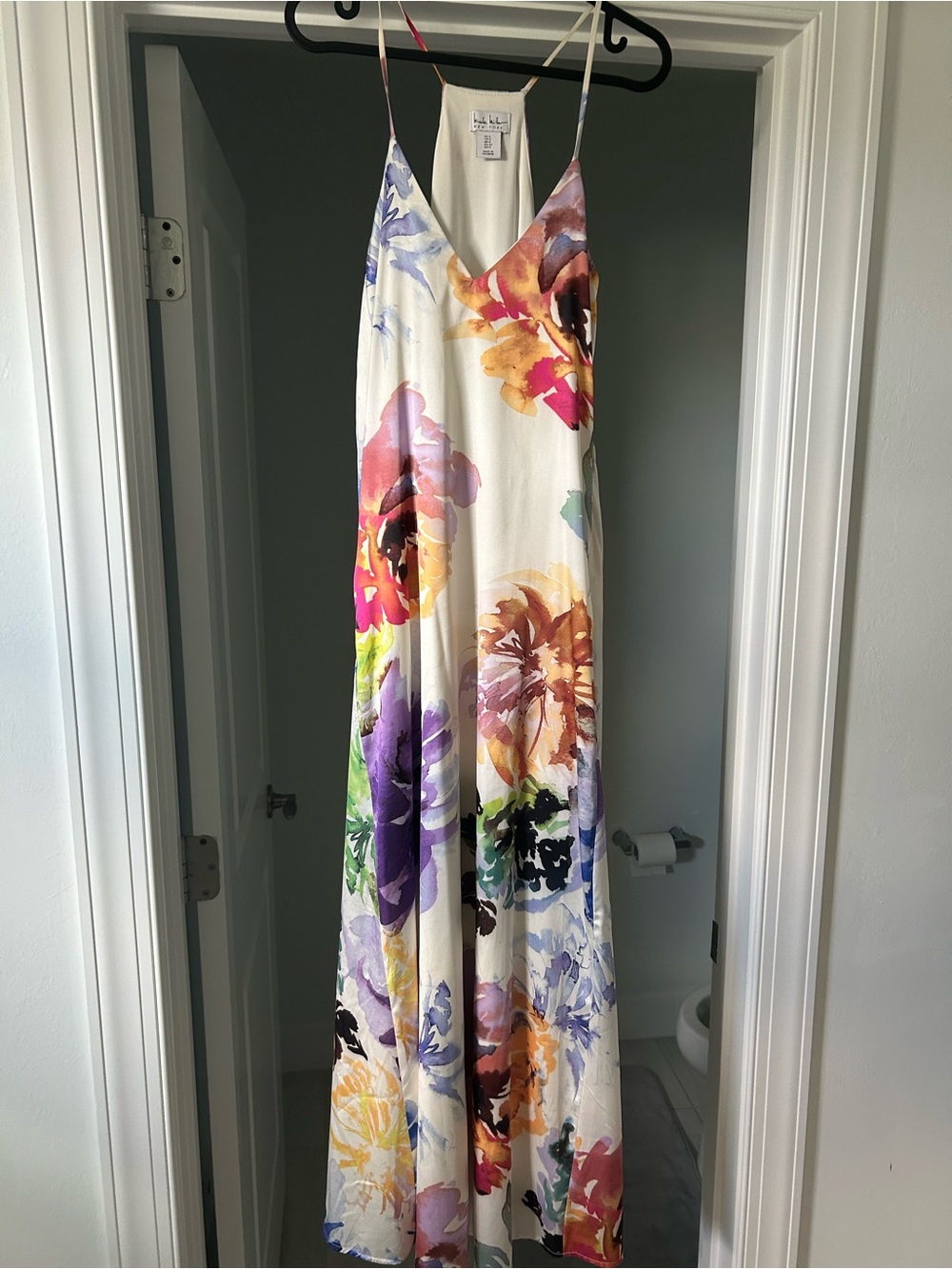 Nicole Miller Watercolor Slip Dress in Blue, Purple, Pink and Rust